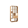 Moderne houten boekenplank met open vakken en lade